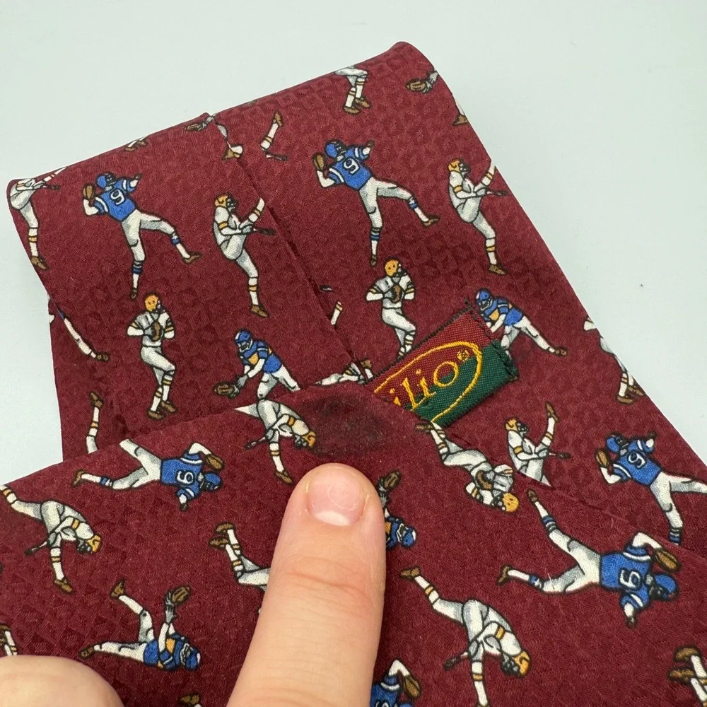 Vintage Resilio Burgundy Sports Tie – Football Players in Action, Made in USA‎